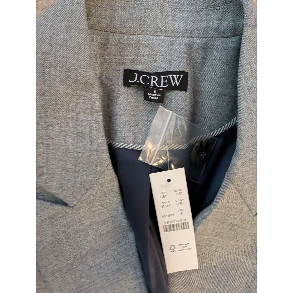 J. Crew Collection NWT Relaxed Double-Breasted Blazer Drapey Wool Grey- Size 8